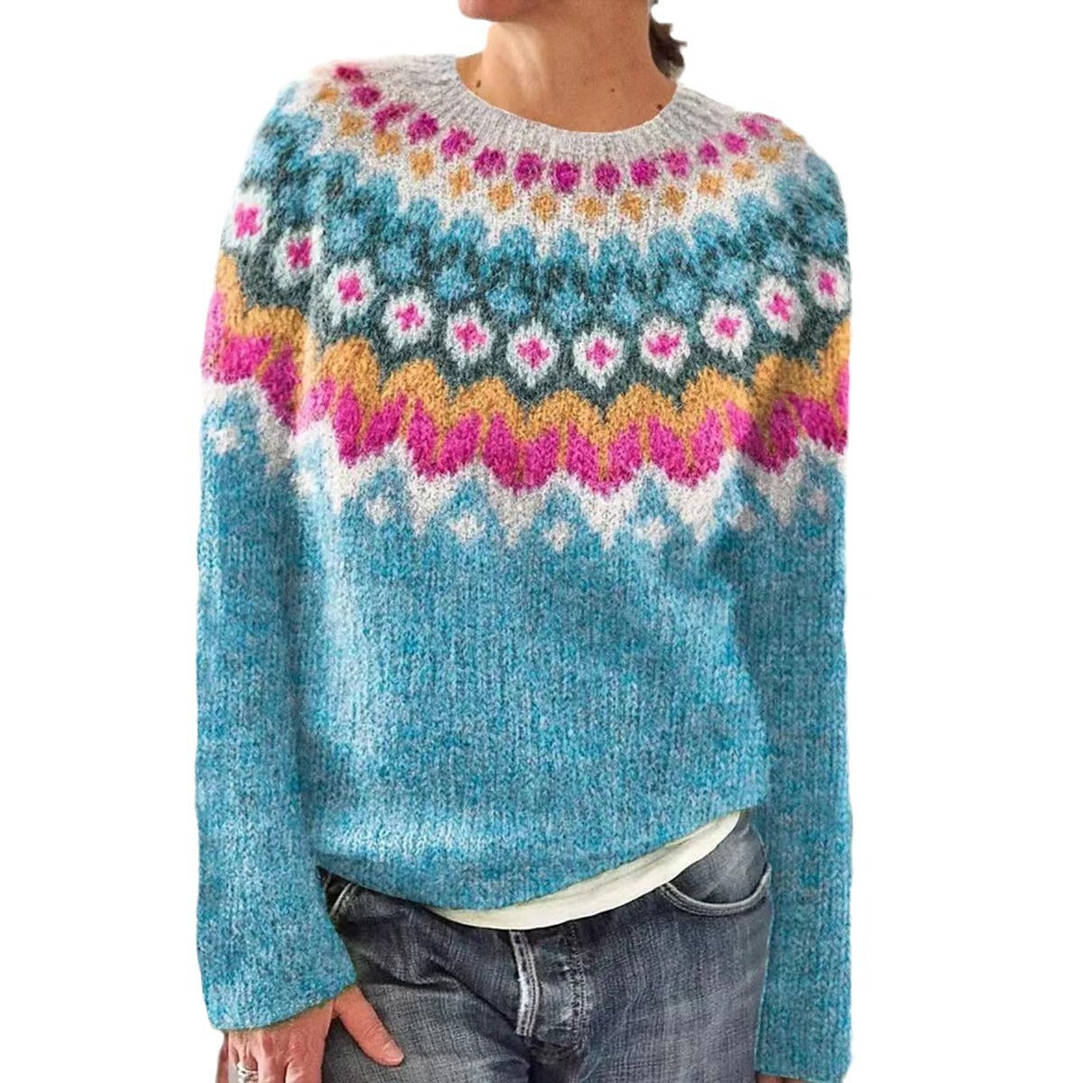 Women's Wish Hot Sale Round Neck Multicolor Loose Fashion Pullover Sweater