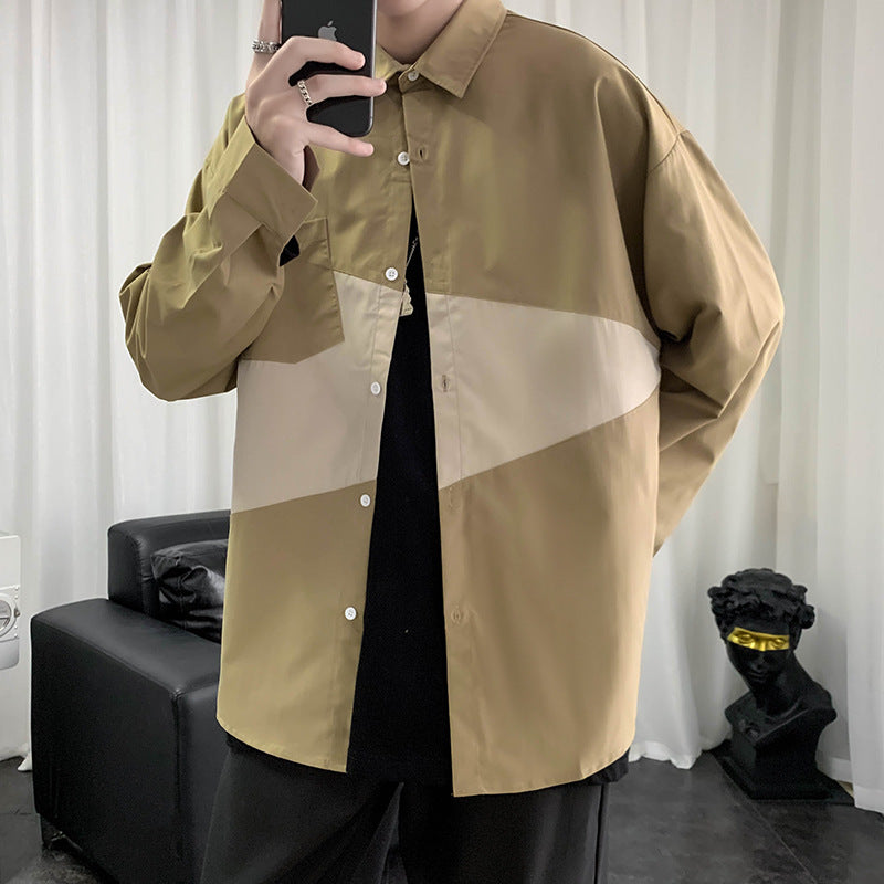 Camisa de hombre de manga larga con costuras, chaqueta informal holgada