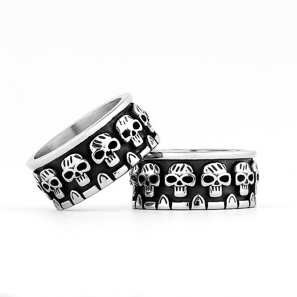 Anillo de acero de titanio con cabeza de calavera punk para hombre