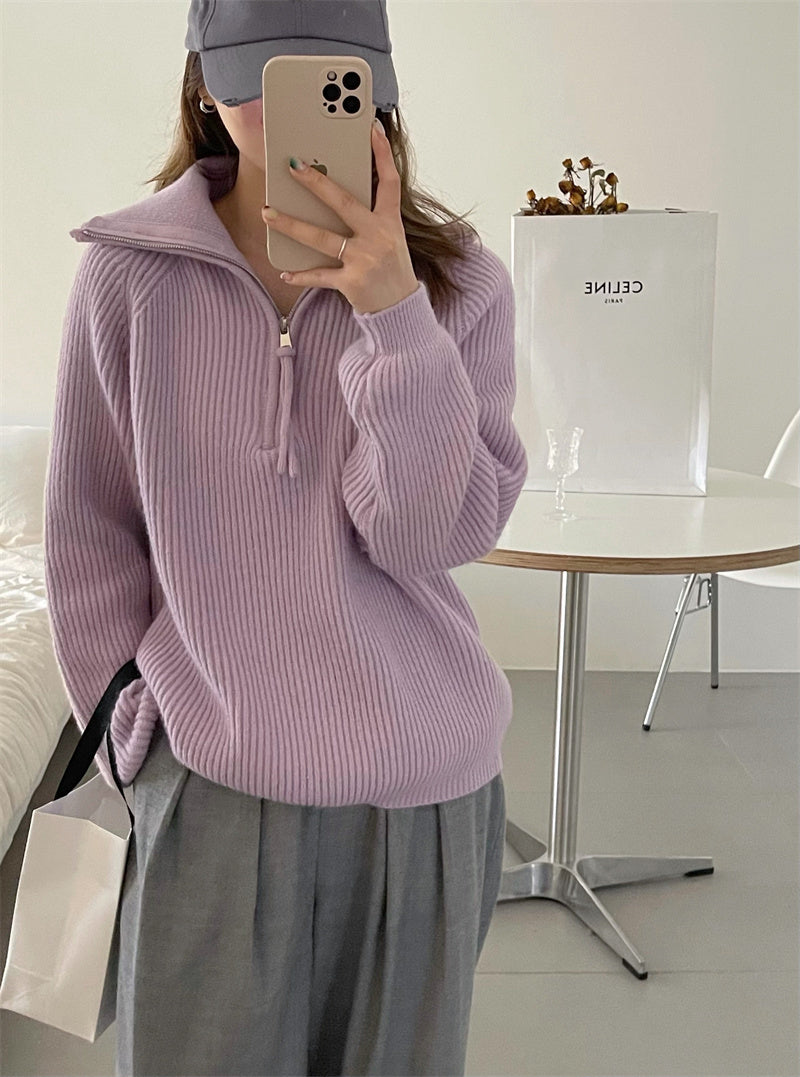 Lapel Sweater Turtleneck Zipper Pullover Sweater Coat Sweatshirt