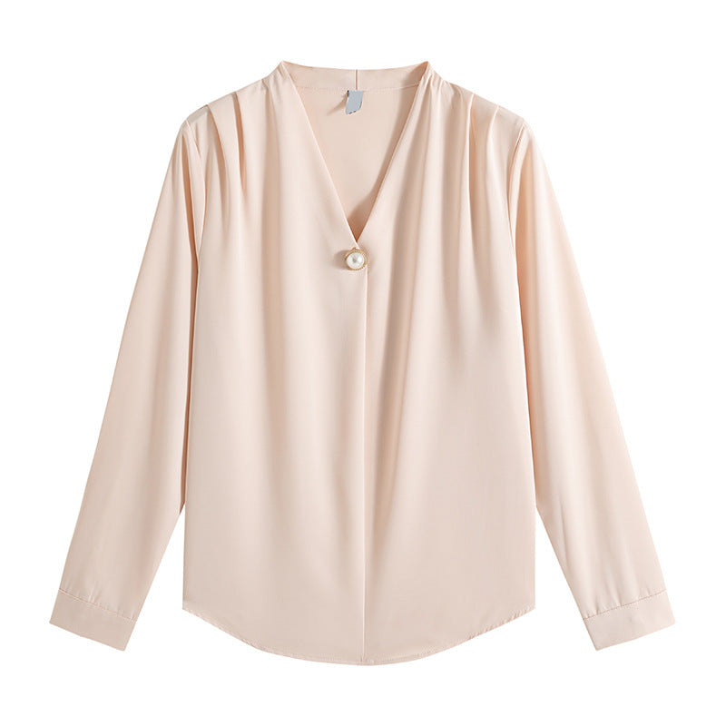 Blusa elegante de manga larga con escote en V para mujer primavera