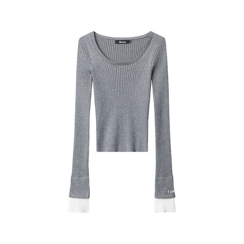 American-style Slim-fit Sweater Pullover Solid Color Casual