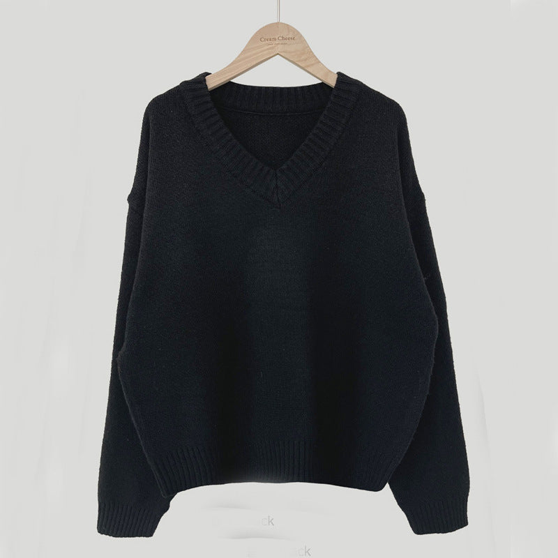 South Korea Basic Style V-neck Pullover Sweater Thermal Knitting