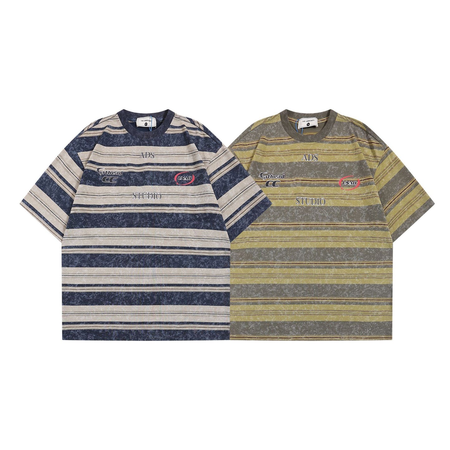 Japanese-style Retro Striped Short-sleeved T-shirt Men's And Women's Letter Printing