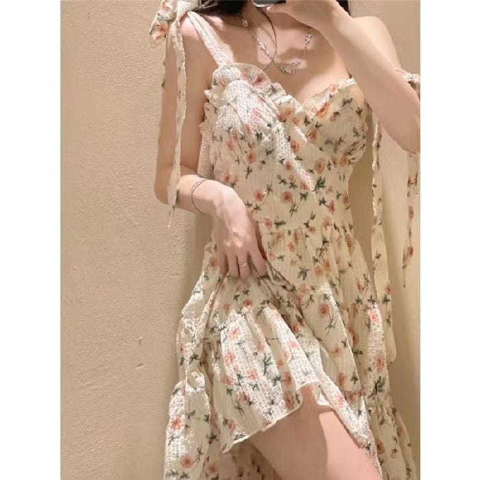 Vestido de tirantes con flores para mujer estilo francés suave y sexy