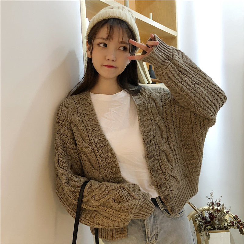 Women's Short Twist Lantern Sleeve Sweater Coat