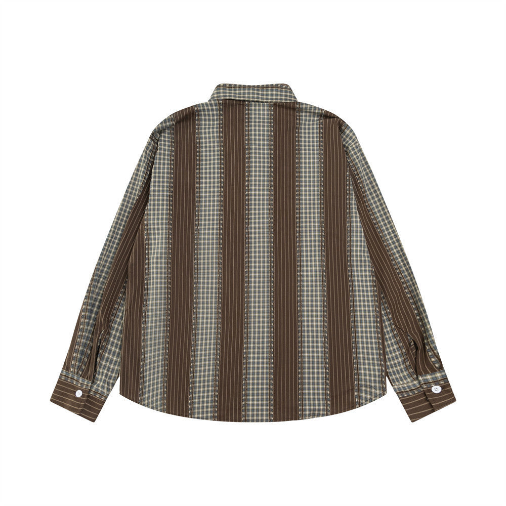 Color-contrast Check Long Sleeve Shirt For Men