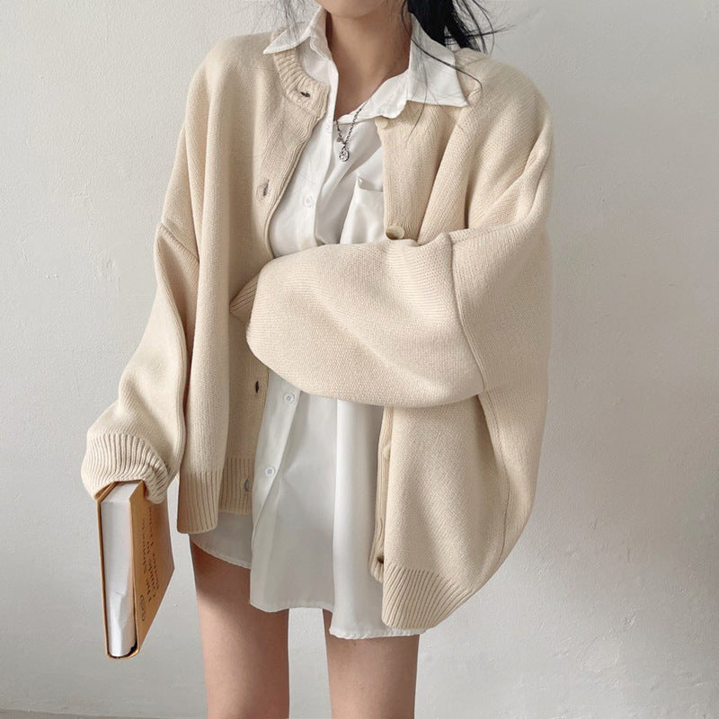 Casual Sweater Coat Loose Plus Size Versatile Long Sleeve Knitted Cardigan