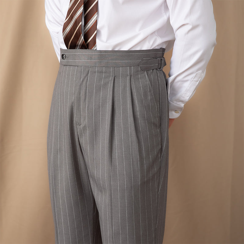 Pantalón fino de cintura alta traje Gentry a rayas británicas de Nápoles para hombre