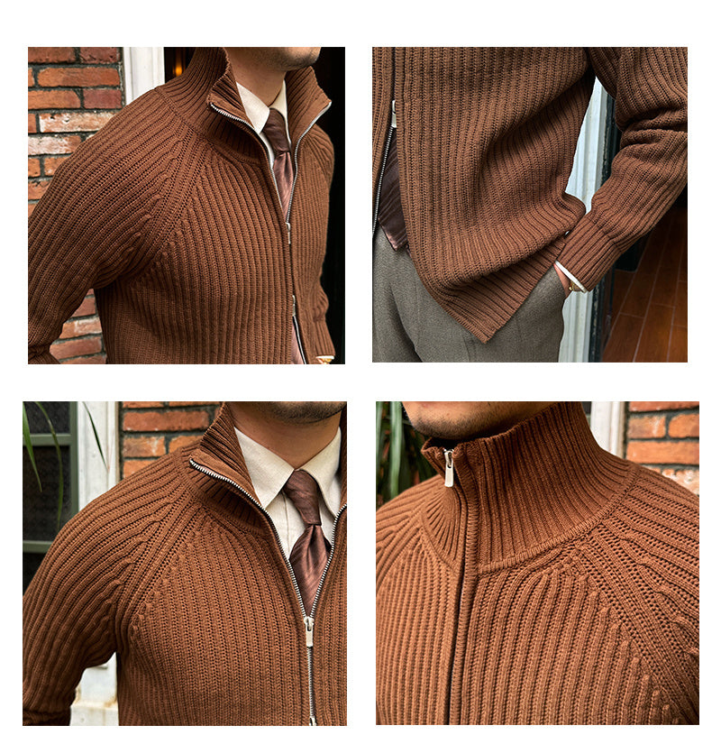 Suéter corte entallado retro con cuello alto para hombre