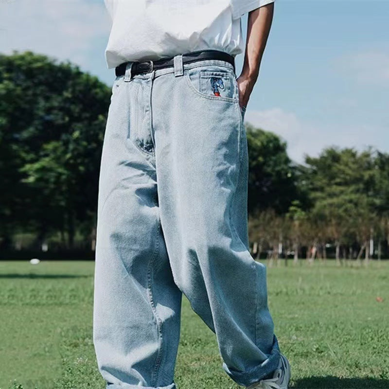 Jeans bordados con bolsillo de elefante Hip Hop para hombre