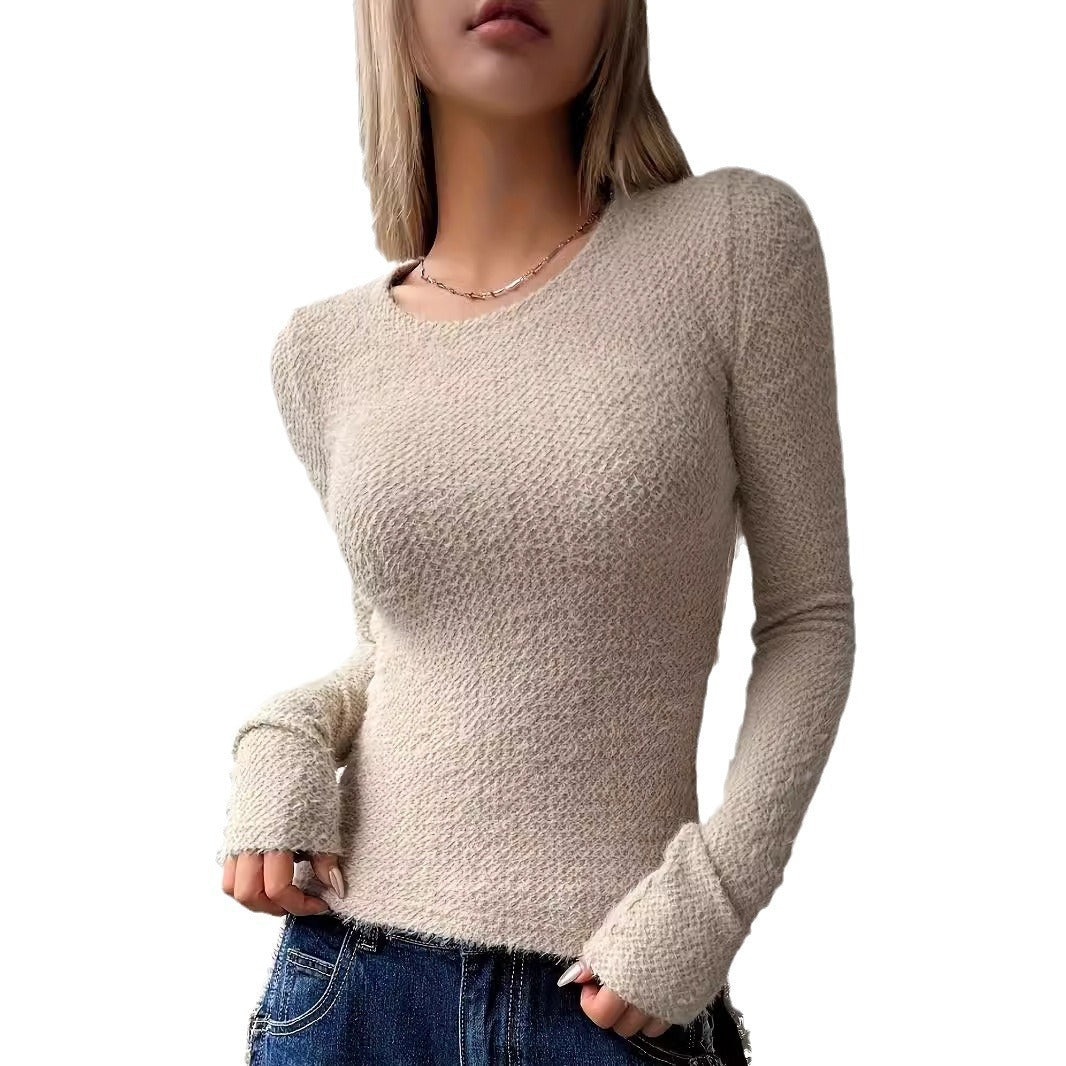 Round-neck Comfortable Warm Long Sleeves Knitted Top