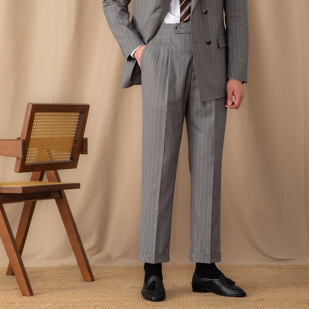 Pantalón fino de cintura alta traje Gentry a rayas británicas de Nápoles para hombre