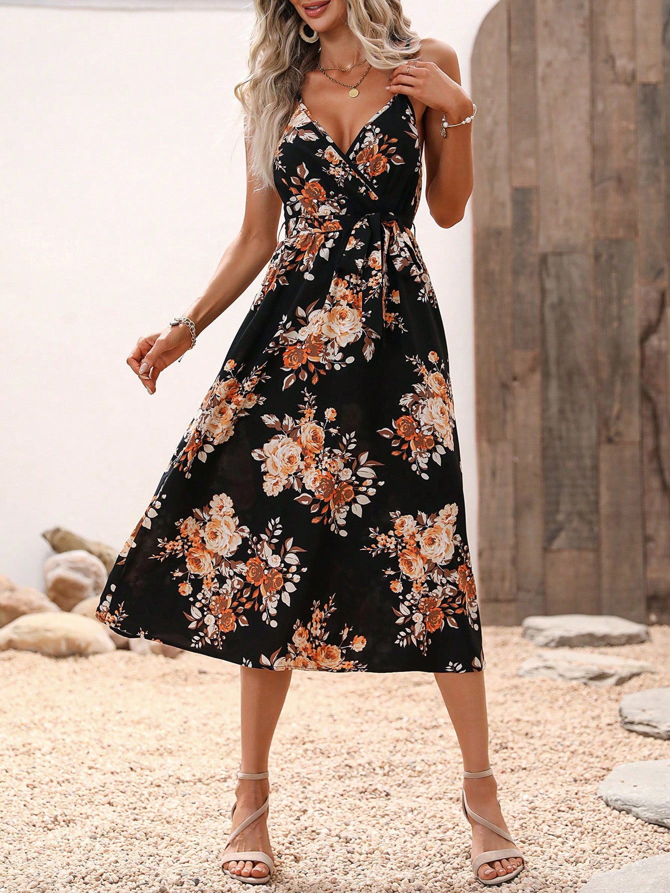 Women's Summer Printed Waist-controlled Sling Dress