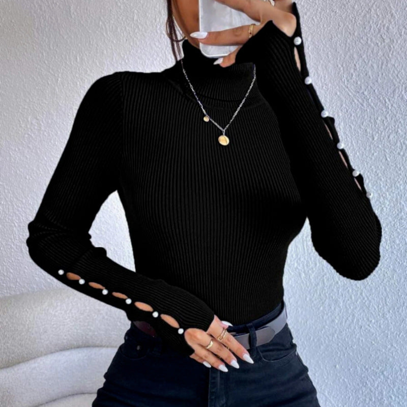 Spring Button Sweater Half Turtleneck Slim Fit Sexy Long Sleeve Women's Knitwear