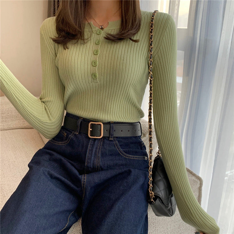 Slim Top Long Sleeve Knitted Sweater Short Bottoming Shirt